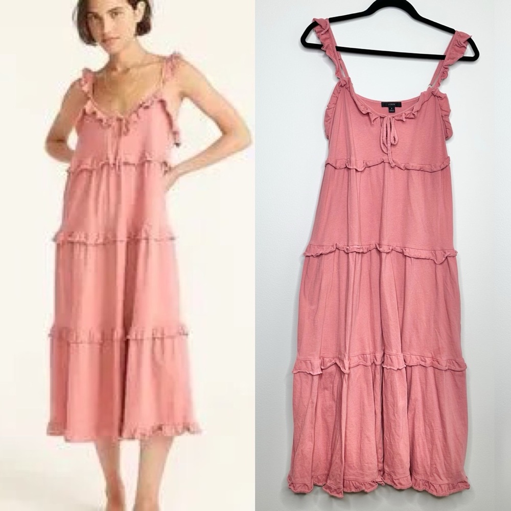 J. Crew Tiered Knit Keyhole Maxi Dress in Pink